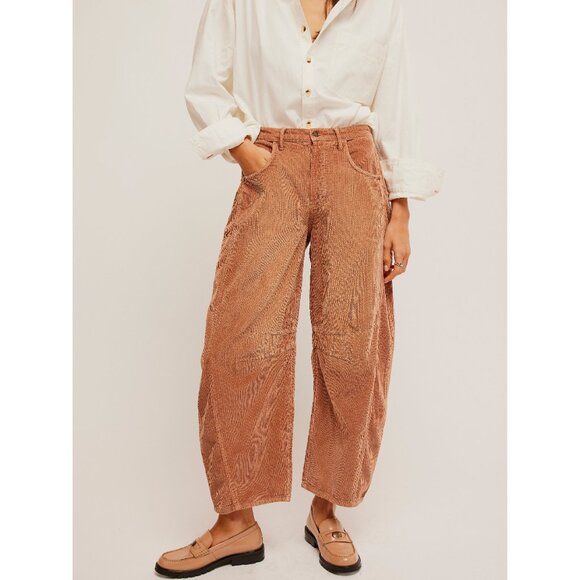 FREE PEOPLE We The Free Good Luck Cord Barrel Jeans / Emperador - Picture 2 of 6